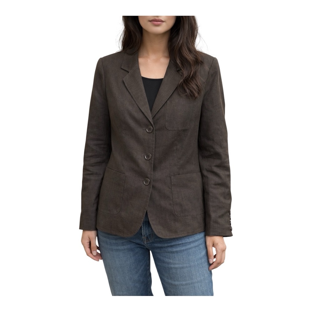 TALBOTS Petites Brown Women's Irish 100% Linen Blazer Jacket size 8